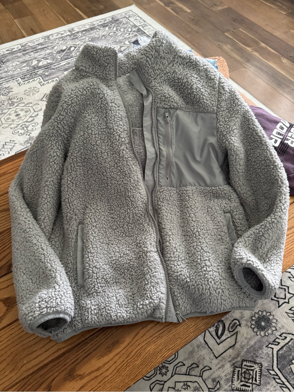 Cozy Gray Sherpa Zip-Up Jacket